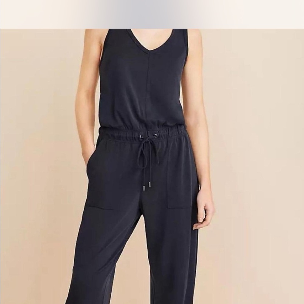 Lou & Grey Navy V-Neck Drawstring Jumpsuit